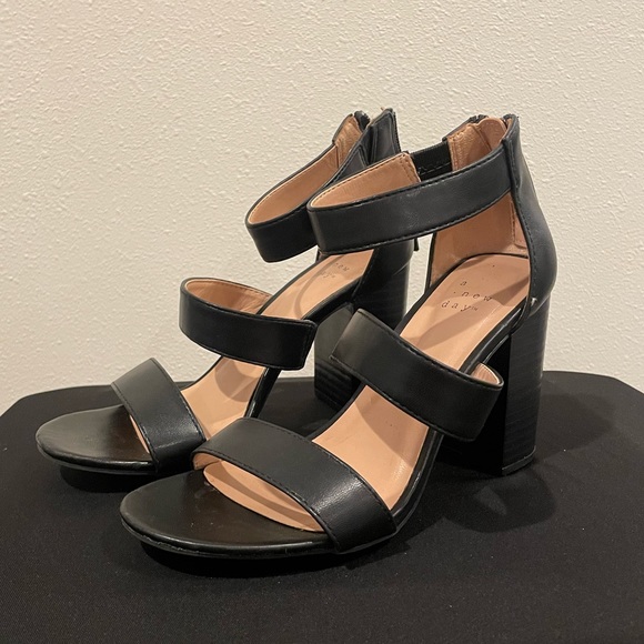 a new day Shoes - Black Leather 3-Strap a new day Heels